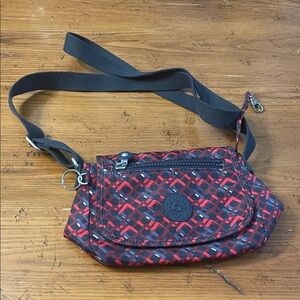 Kipling Red and Black Geometric Crossbody Bag